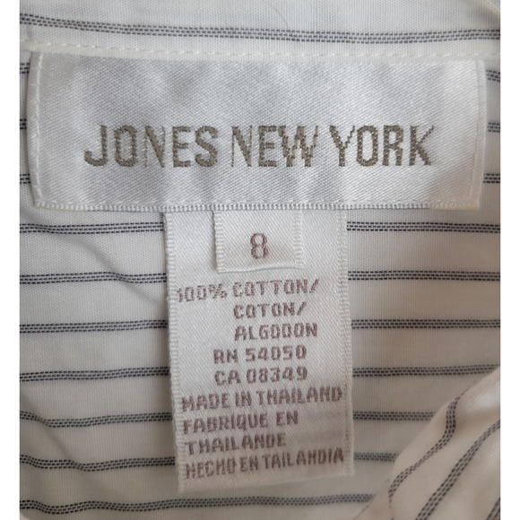 Vtg Jones New York Button Up Shirt White Gray Striped Long Sleeve Women's Size 8 - Picture 2 of 10